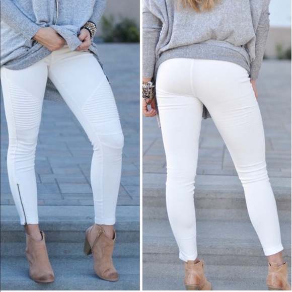 white moto pants skinny jeggings highwaist stretch - Picture 2 of 6